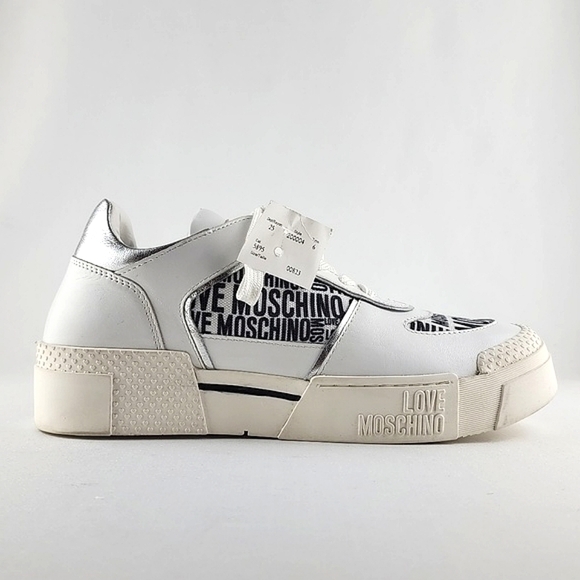 LOVE MOSCHINO Logo Women's White Chunky Low Top Leather Trainers Sneakers Sz 41 - Picture 3 of 16